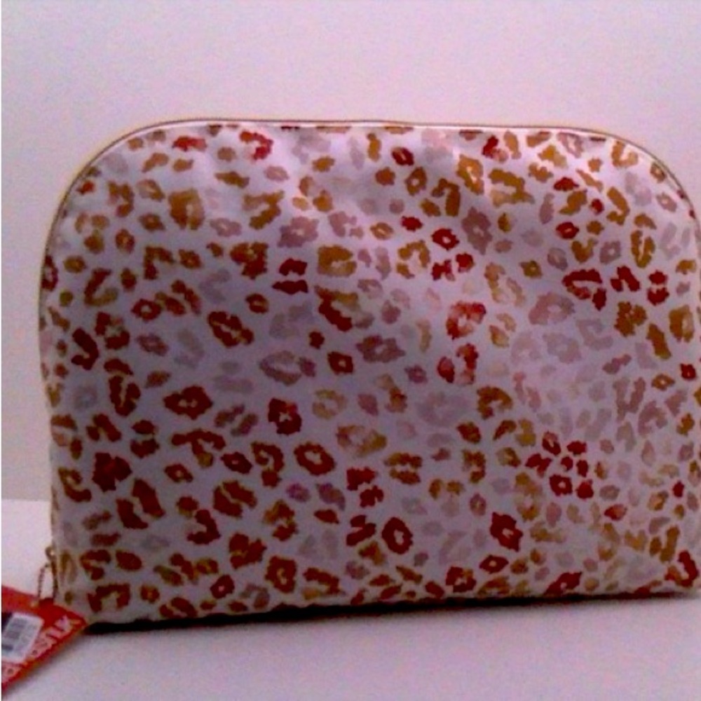 Leopard Print Cosmetic Pouch in Cream and Gold